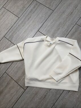 all in motion Cream Crewneck Sweater with Black Piping